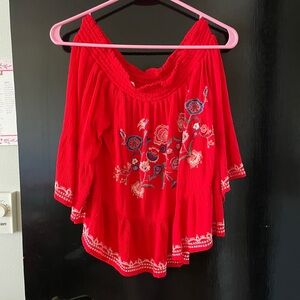 Xhilaration Red Flutter Sleeve Embellished Blouse